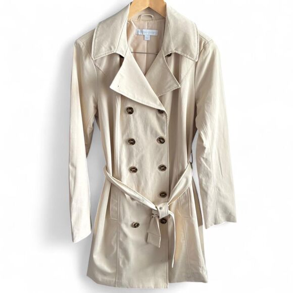 New York & Co Cream Classic Trench Coat Women's Belted Size Large - Picture 1 of 11